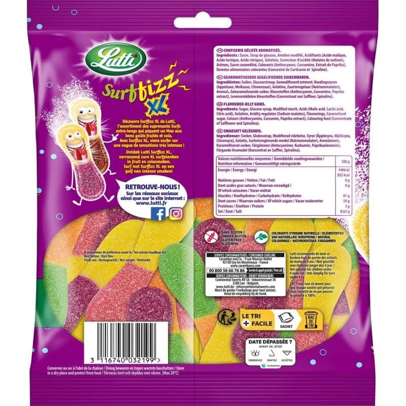 LUTTI Surfizz XL - Gros Bonbons Gourmands 200g (4 x 100g) - Douceur Parfaite pour le Cadeau ou Surprise Gourmande!