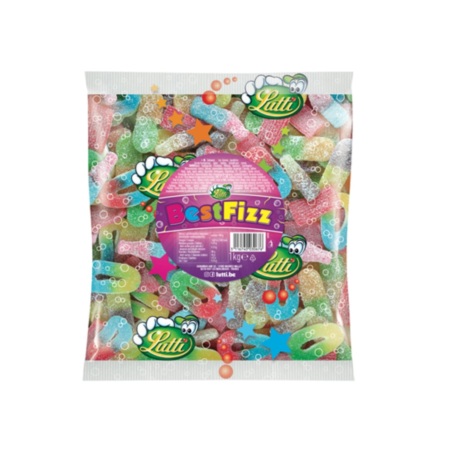 LUTTI Best Fizz Gummies 1kg - Non-GMO Soft Candy for Kids & Adults, Assorted Flavors, Organic Treats