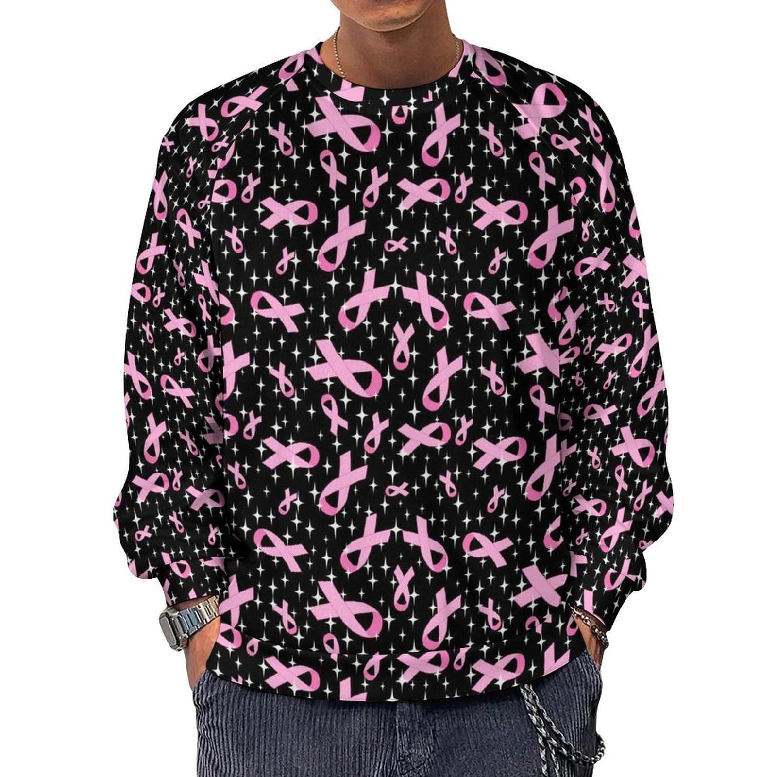 VOSERY Sweat-shirt Anti-Cancer Breast pour Homme, Pull Manches Longues Tendance Décontracté, Vêtements Éco-Conçu à Col R
