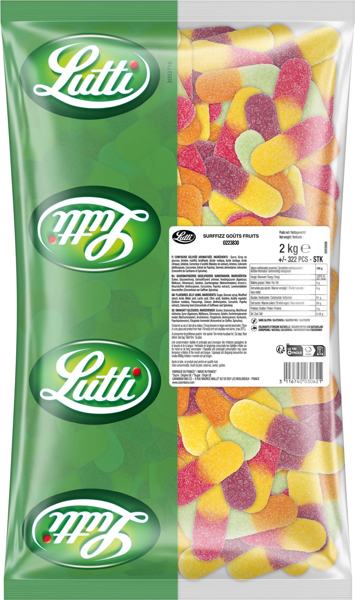 Lutti Surffizz Fruits 2kg - Fruits Naturels Bio, Idéal pour la Santé, En-cas Sains