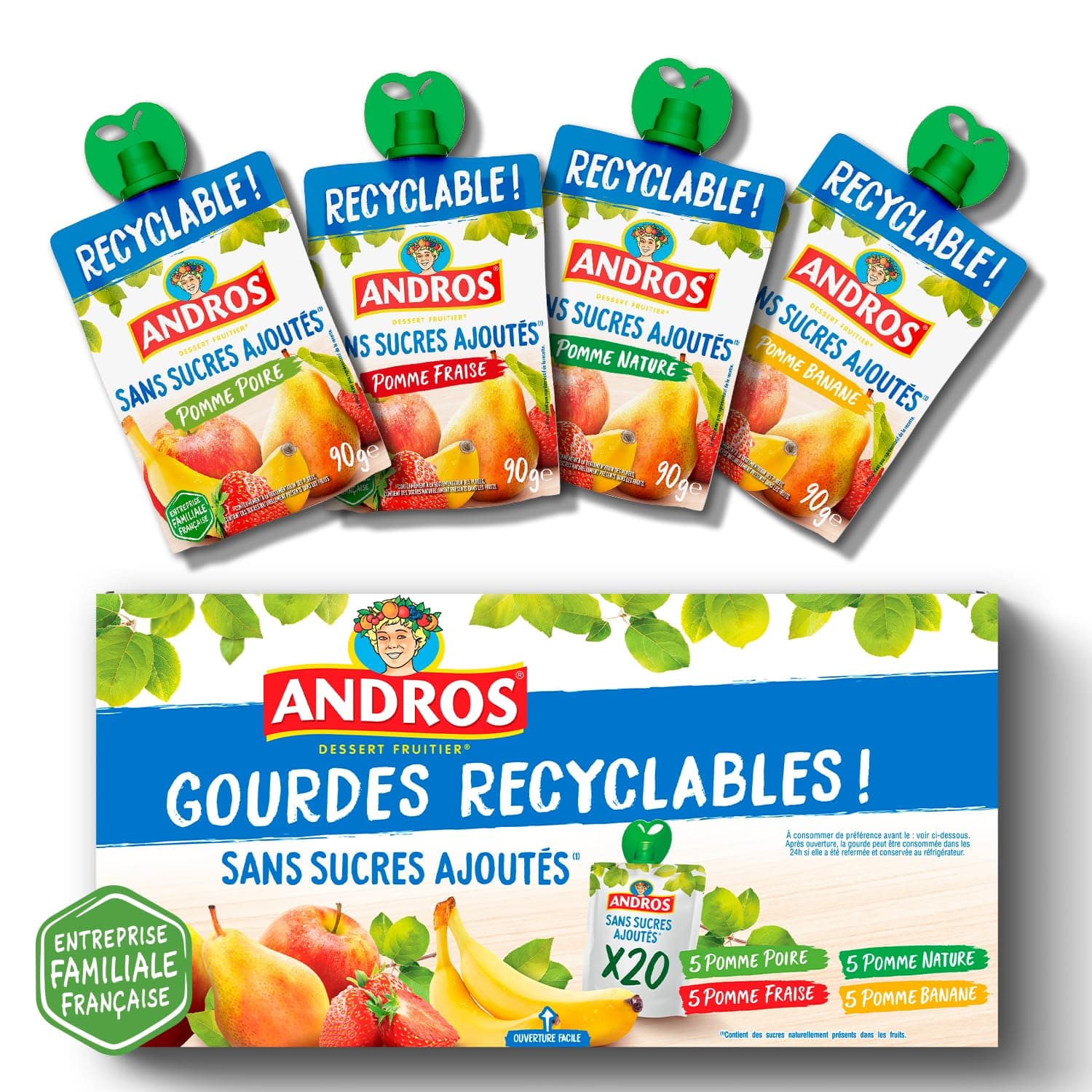 ANDROS - Compote de Fruit Sans Sucre Ajouté - Goût Pomme + Poire + Fraise + Banane - Idéal pour les Enfants

ANDROS - Co