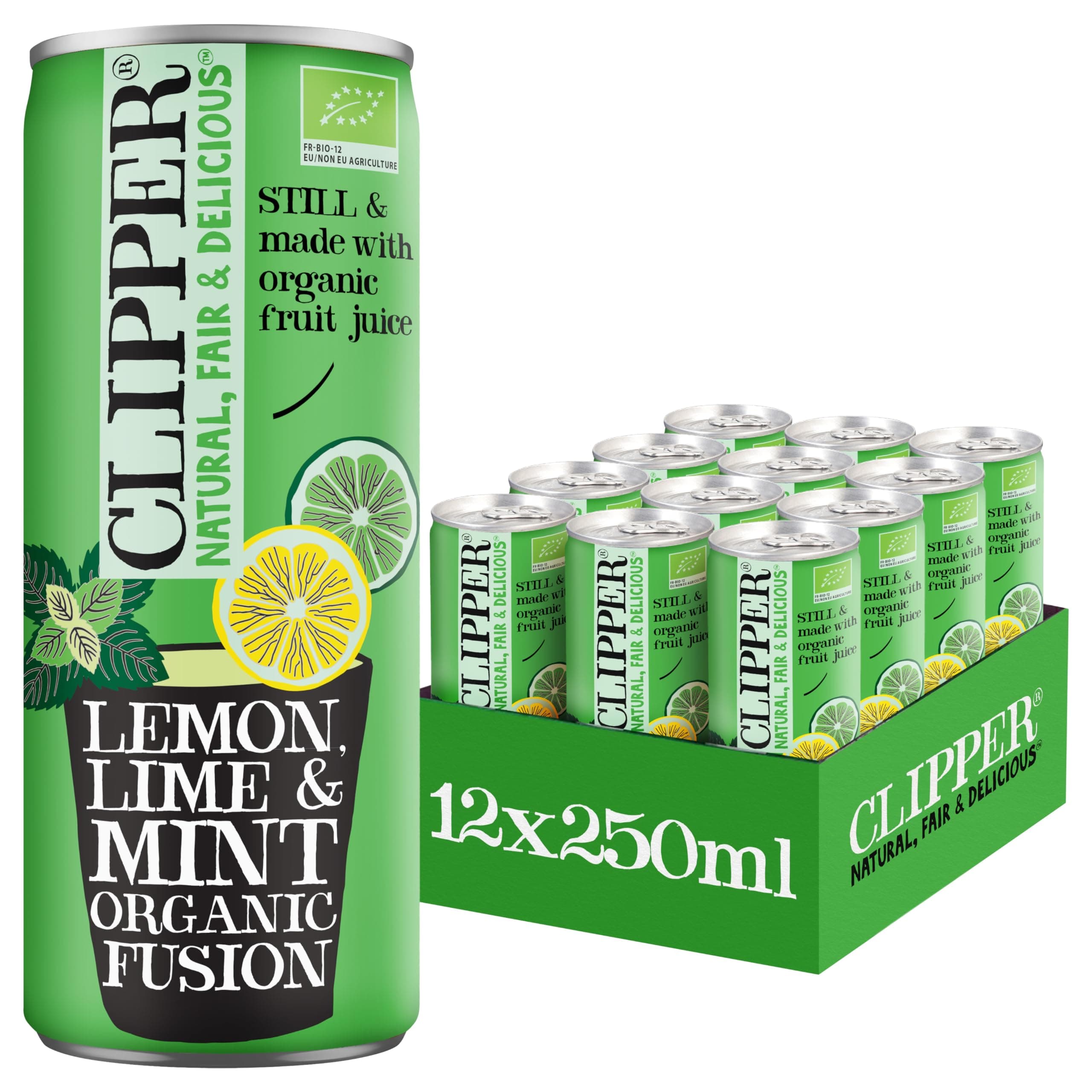 CLIPPER Boisson Rafraîchissante Bio Citron Citron Vert Menthe 0 Sucre Ajouté 25cl x 12 EU Organic