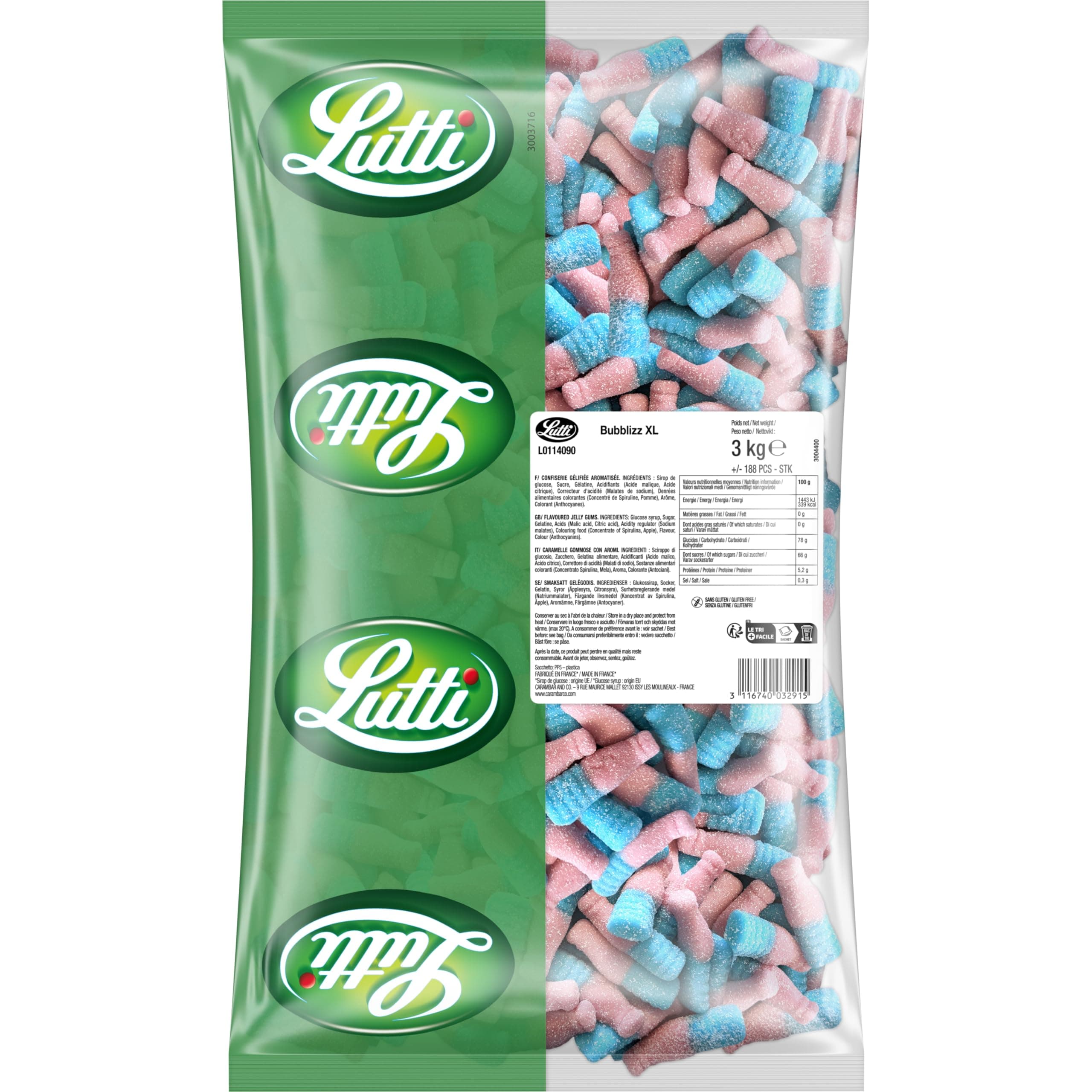 Lutti Les Bonbons qui Pétillent Bubblizz - Gourmandises XL pour Enfants - Loisirs Familial - Saves Des Coûts - 3 kg