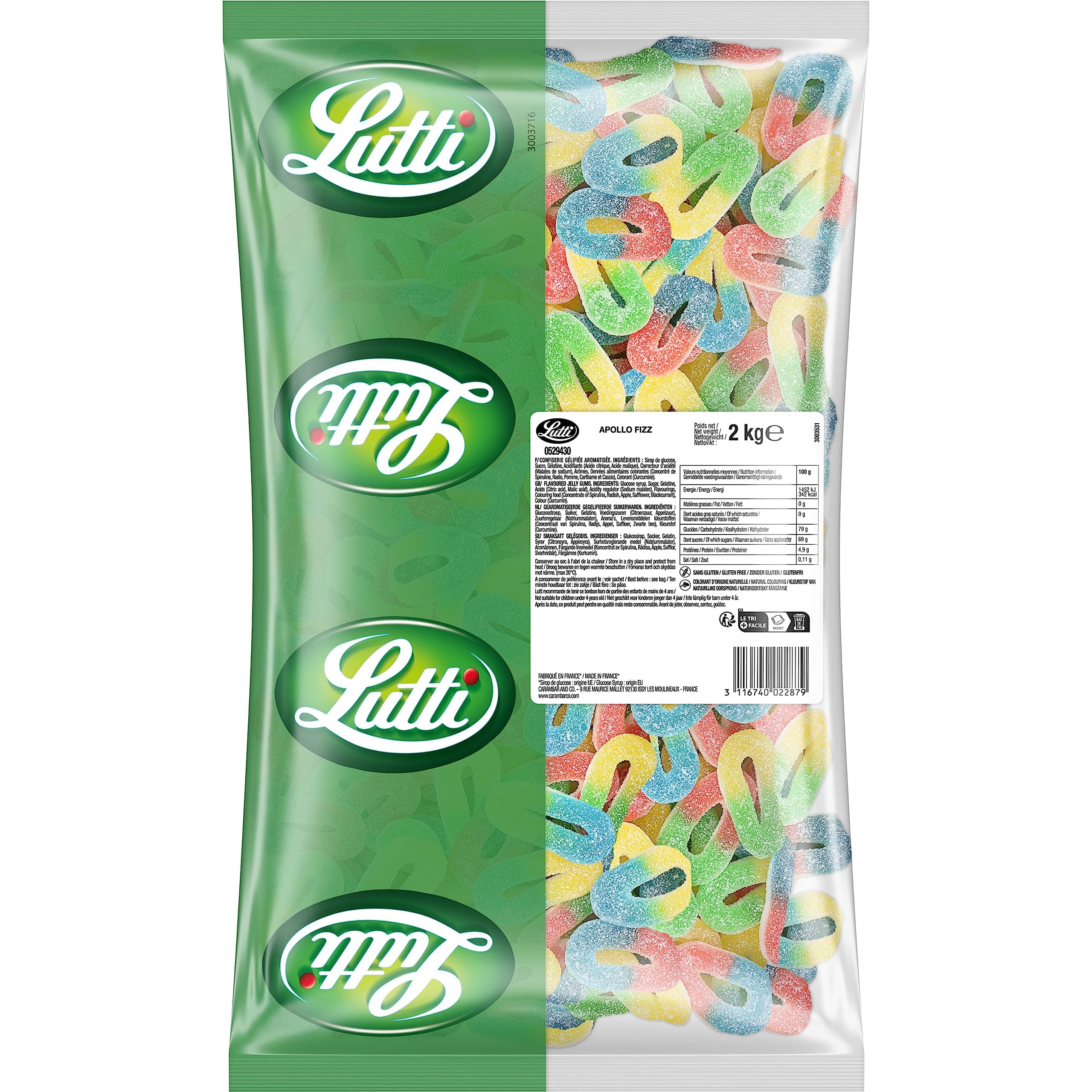 Lutti Apollo Fizz Snack Familial 2kg (Rafraîchissant sans Additifs) - Idéal pour les Enfants, Parties en Famille, Collat