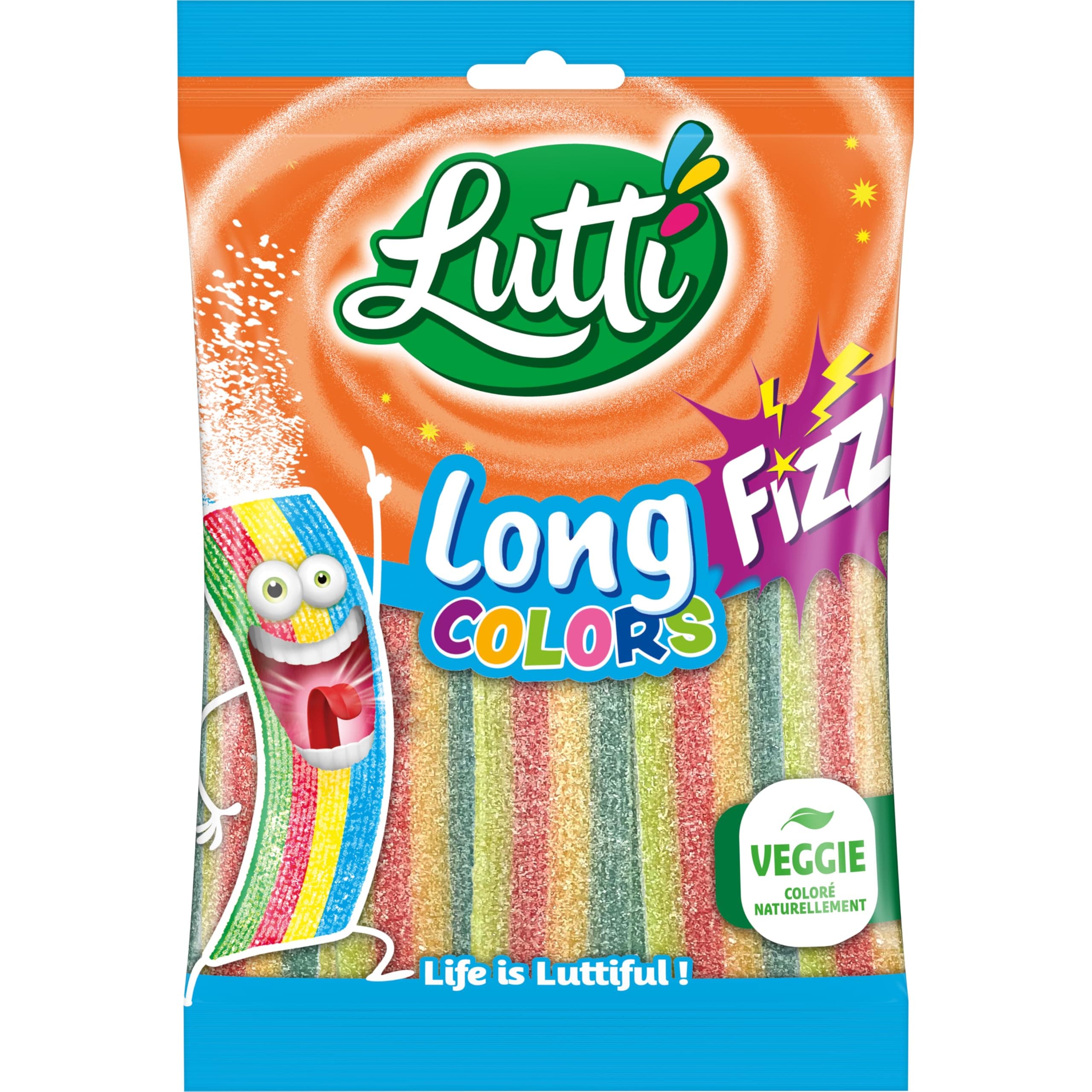 LUTTI Long Fizz Colors 180g pour Ados et Adultes en Parties de Printemps et d'été
