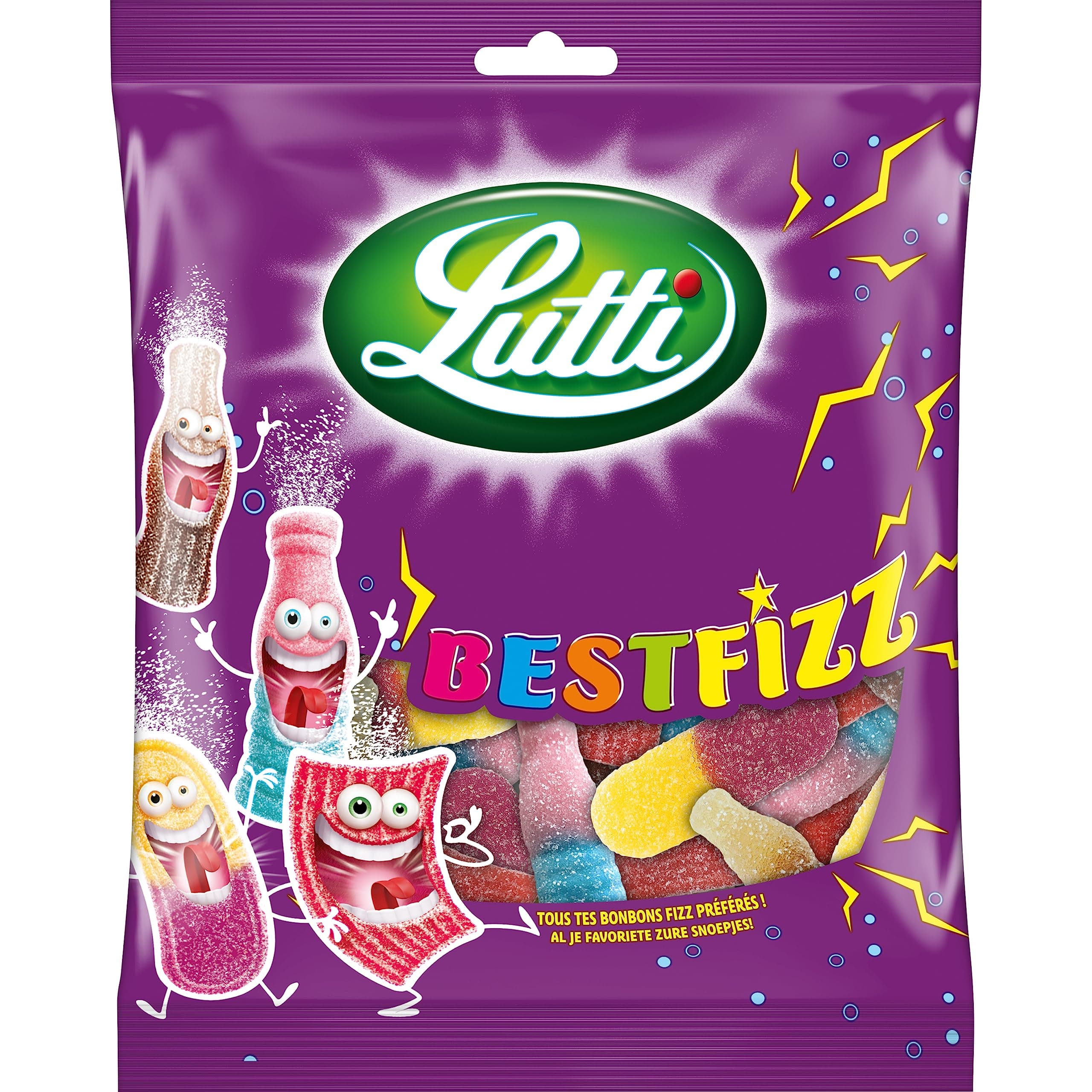 Lutti Fizz Bonbons Colorés - 100g Bonbons à saveurs surprises pour Enfants et Adolescents - Packaging Étanche et Rétro
