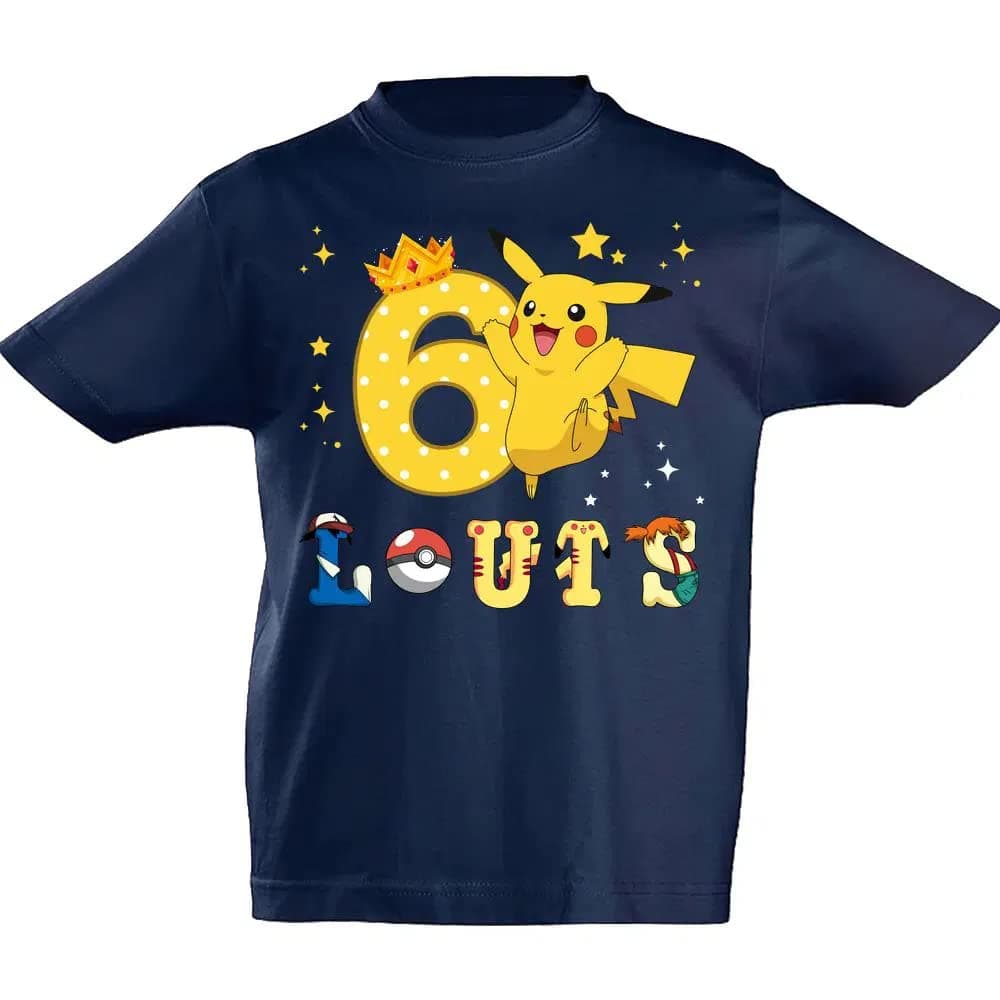 T-Shirt personnalisé Pokémon pour Enfants Anniversaire Lettres Forme Personnage prénom âge imprimé