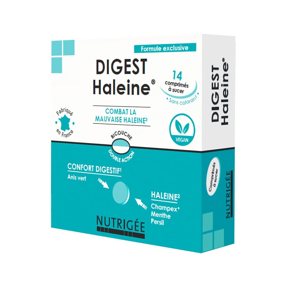 NUTRIGÉE Digest Haleine Mauvaise Haleine & Digestion | Neutralise Odeurs Buccales & Gaz Intestinaux 14 Comprimés Fabriqu