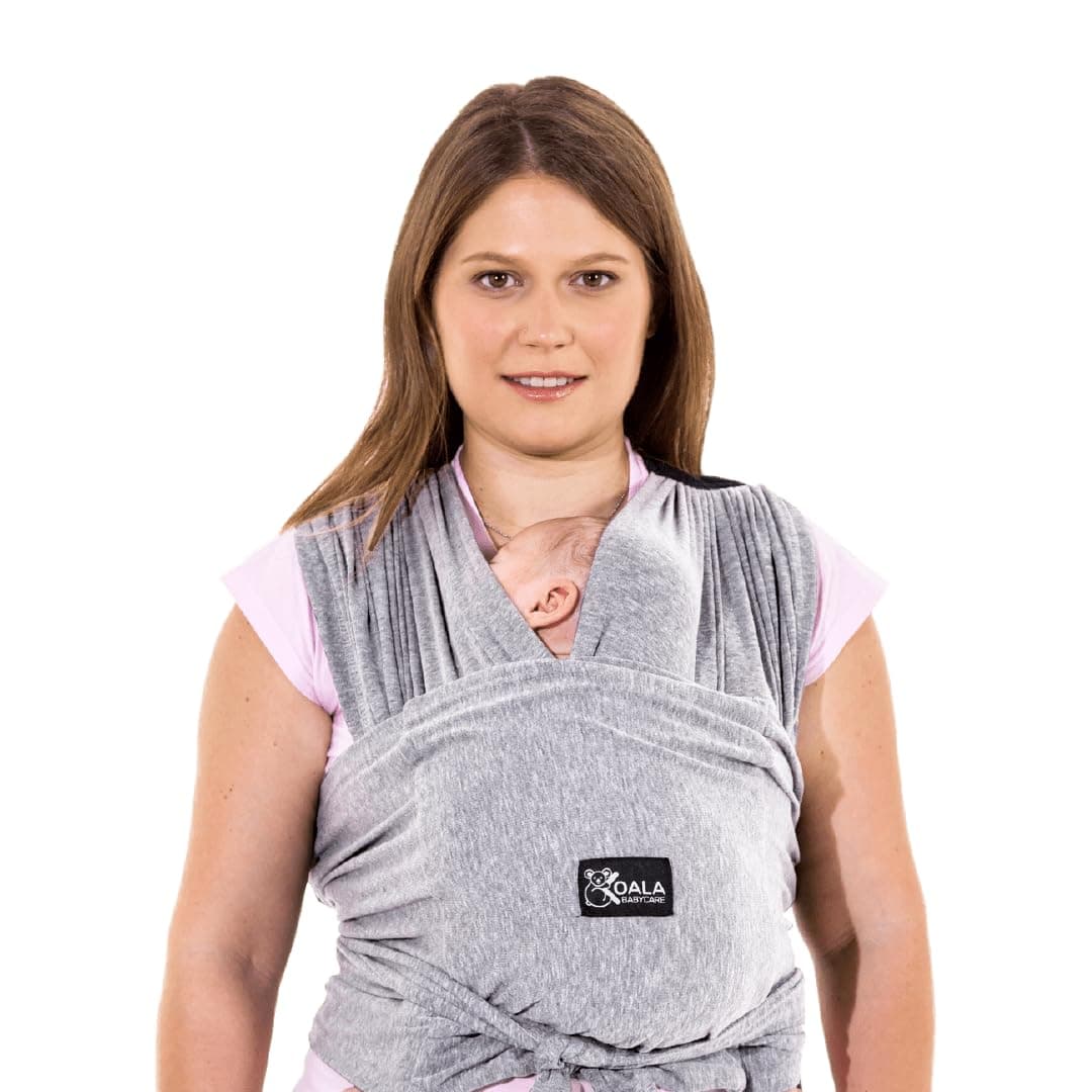 Koala Babycare Écharpe de portage facile à enfiler gris clair - Multifonctionnelle jusqu'à 9 kg - Unisex Design Enregist