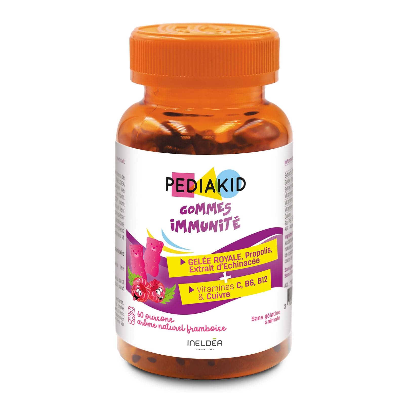 PEDIAKID Gommes Immunité Naturelles au Délicieux Arôme de Framboise - Soutiennent le Système Immunitaire - 60 gommes