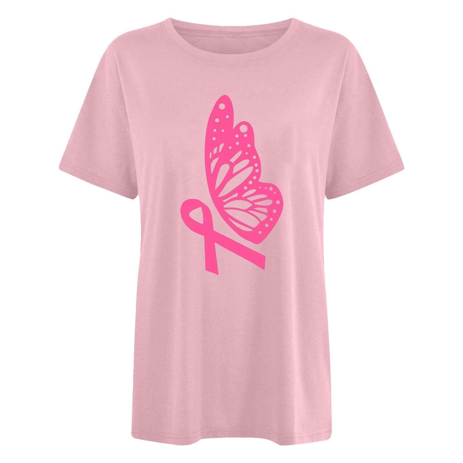 T-Shirt Rose Confortable pour Femme - Haut à Manches Courtes avec Ruban de Sensibilisation au Cancer du Sein Cadeau Mode