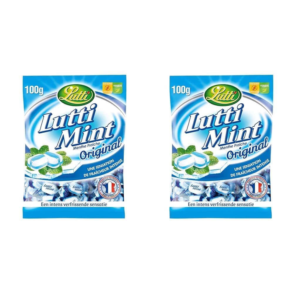 Luttmint Menthe Fraîche Originale 100g (Pack de 2) Sugar Free pour Enfants et Adultes - Gomme à Menthe Fraîche Naturelle