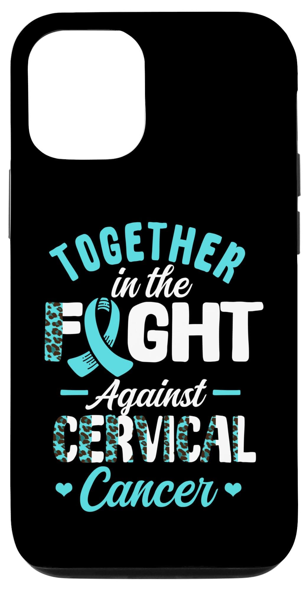 Coque iPhone 12/12 Pro lutte contre le cancer du col utérin, couleur sarcelle et blanche, design inspirational, protecti