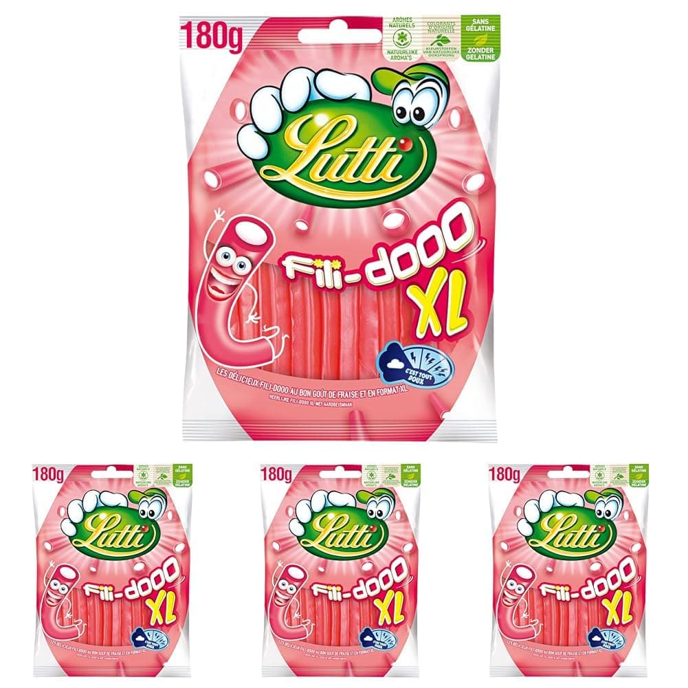 Lutti Fili-dooo Fraise XL 180g | Taille Grande | Enfants & Ados | Activité Extérieure | Goût Frais | Lot de 4 | 180g | G