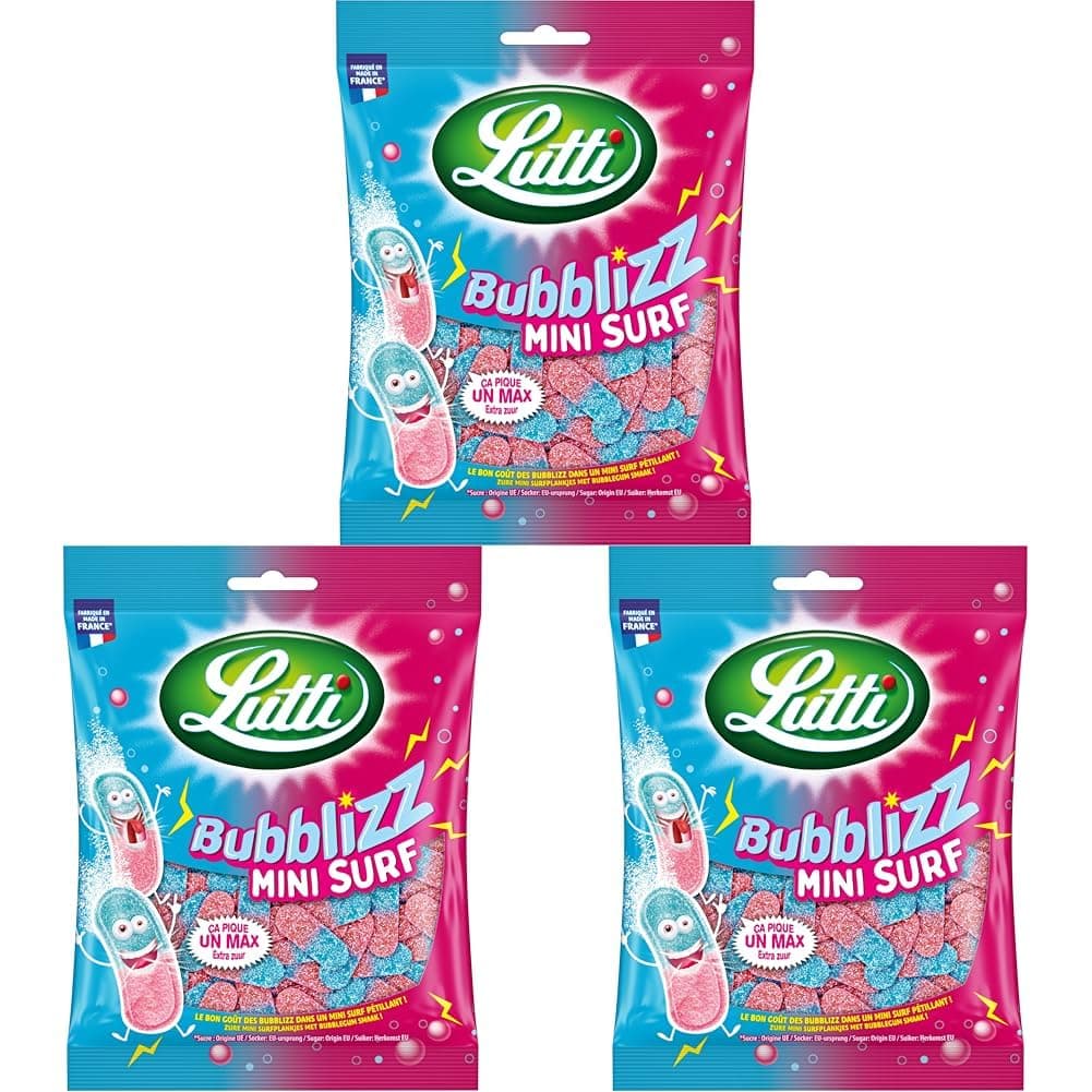 LUTTI Bubblizz Mini Surf 180g (Lot de 3) - Bubblizz Légères - Pack de 3 Mini Sucreries Saines
