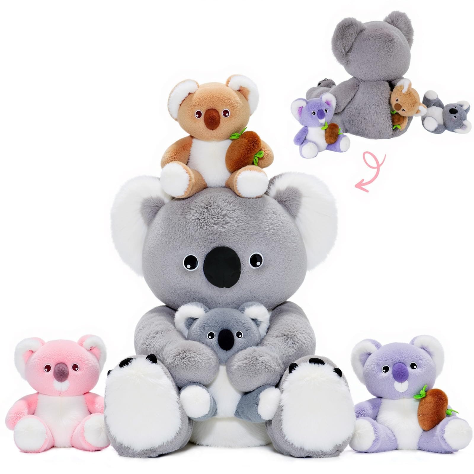 OUOZZZ Ensemble de Peluches Koala - Maman de 30 cm avec BébésMiniatures - Jouet Doux pour Enfants Boys and Girls