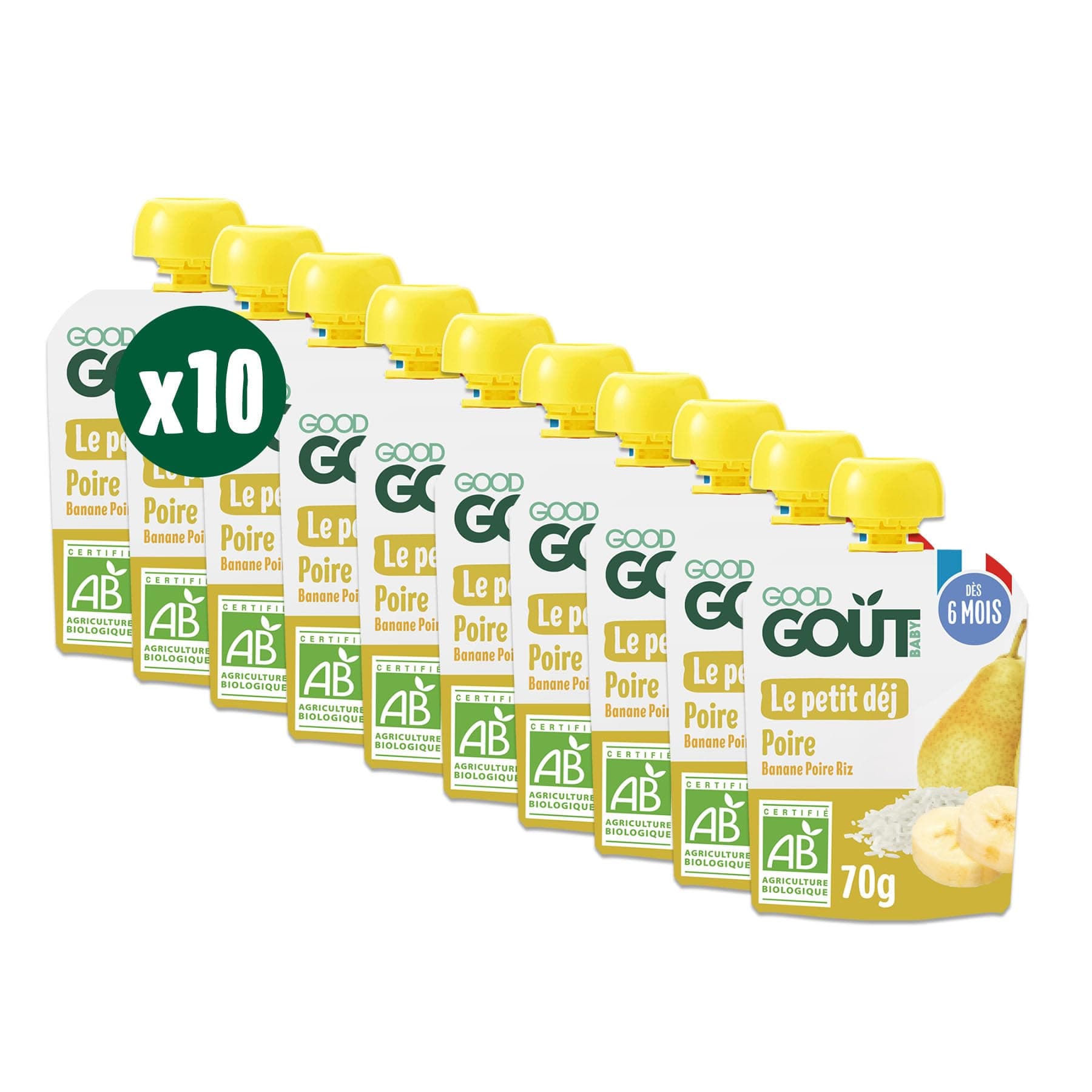 GOOD GOÛT - Petit déjeuner poire pour bébé - Sans sucres ajoutés - Format nomade - 10x70g