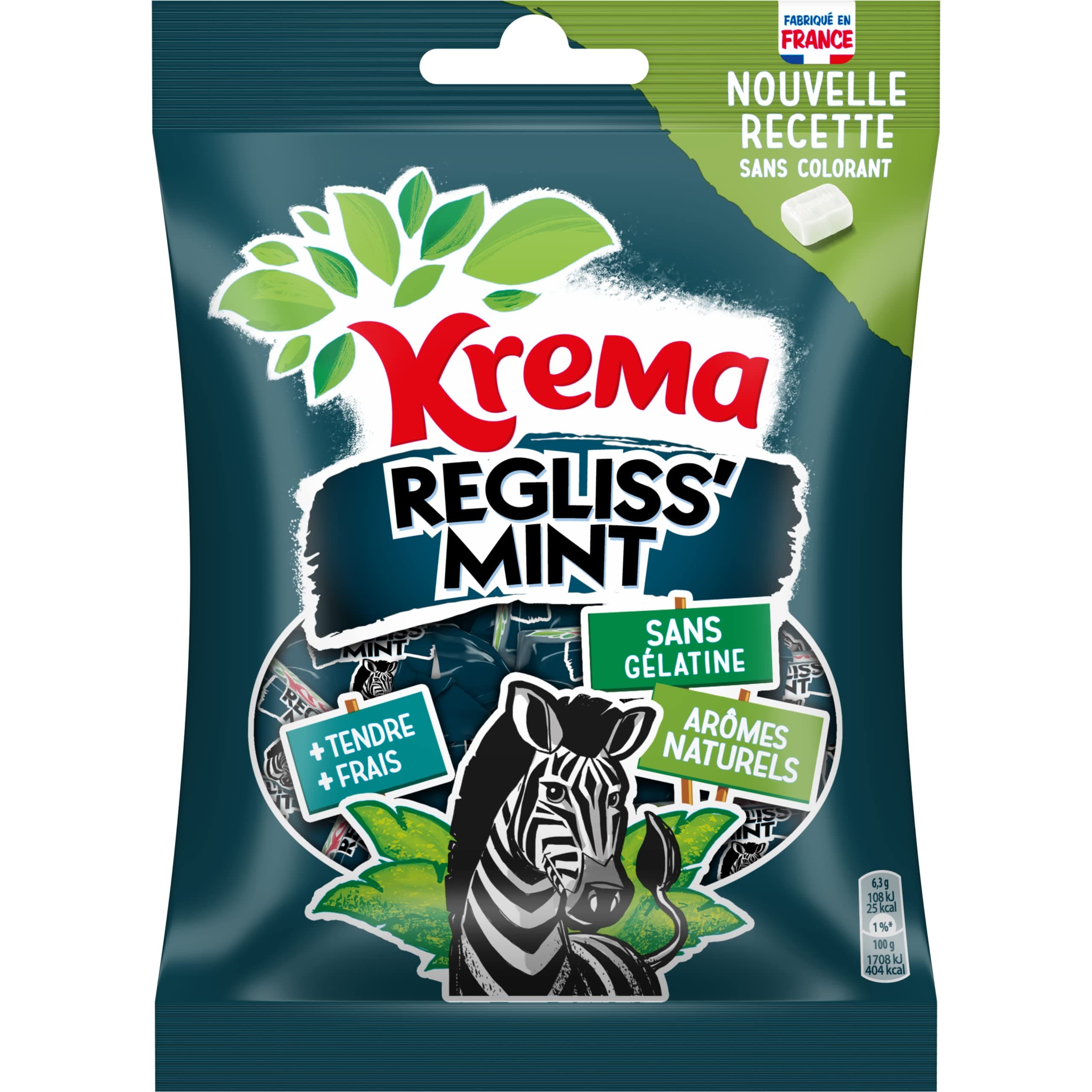 Krema Bonbon Régliss'mint - Favoris des enfants pour les soirées en famille - Parfum Menthe - 150 g - Sucre Noir Naturel