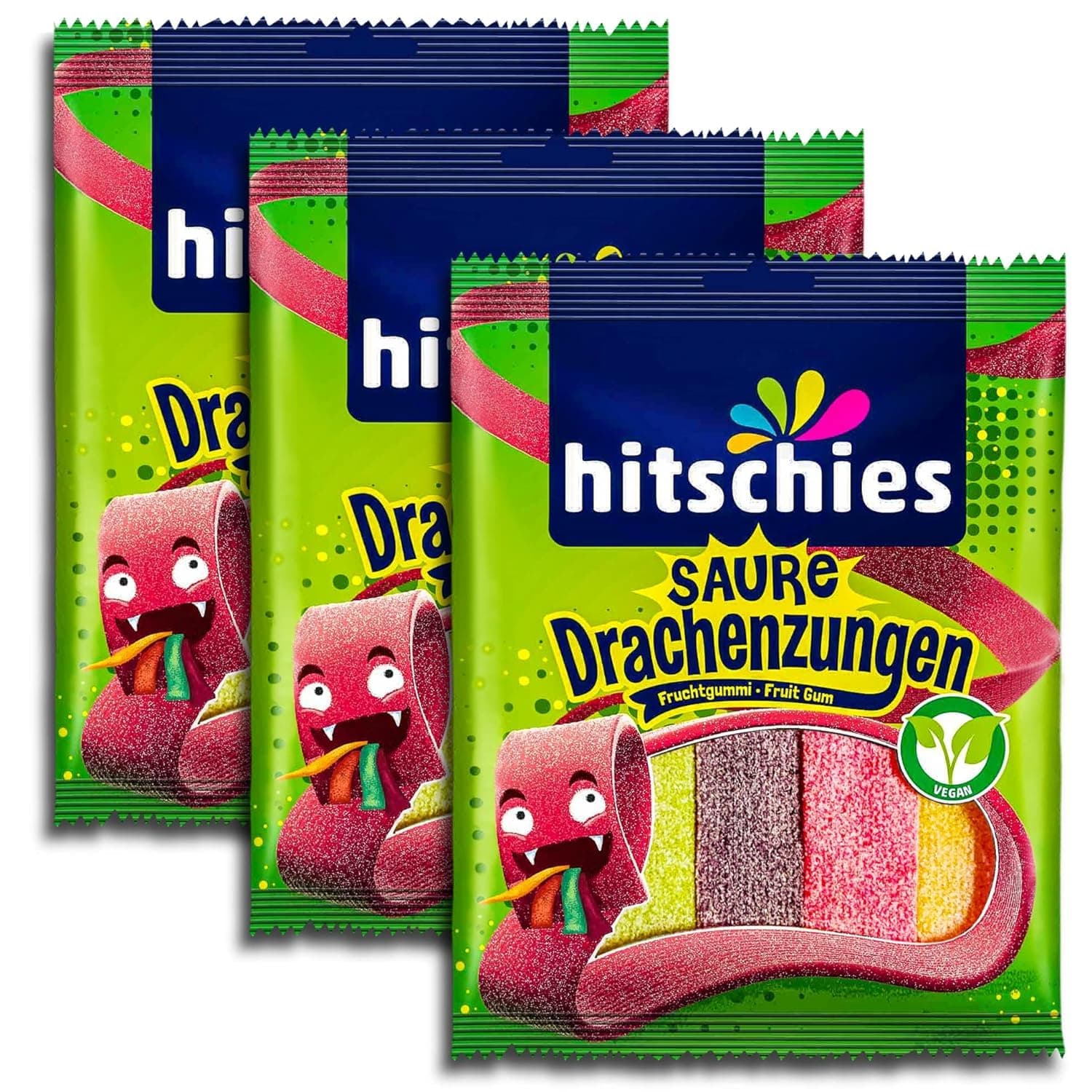 Langues de dragon aigres Hitschies - saveur intense - 3 x 125 g
