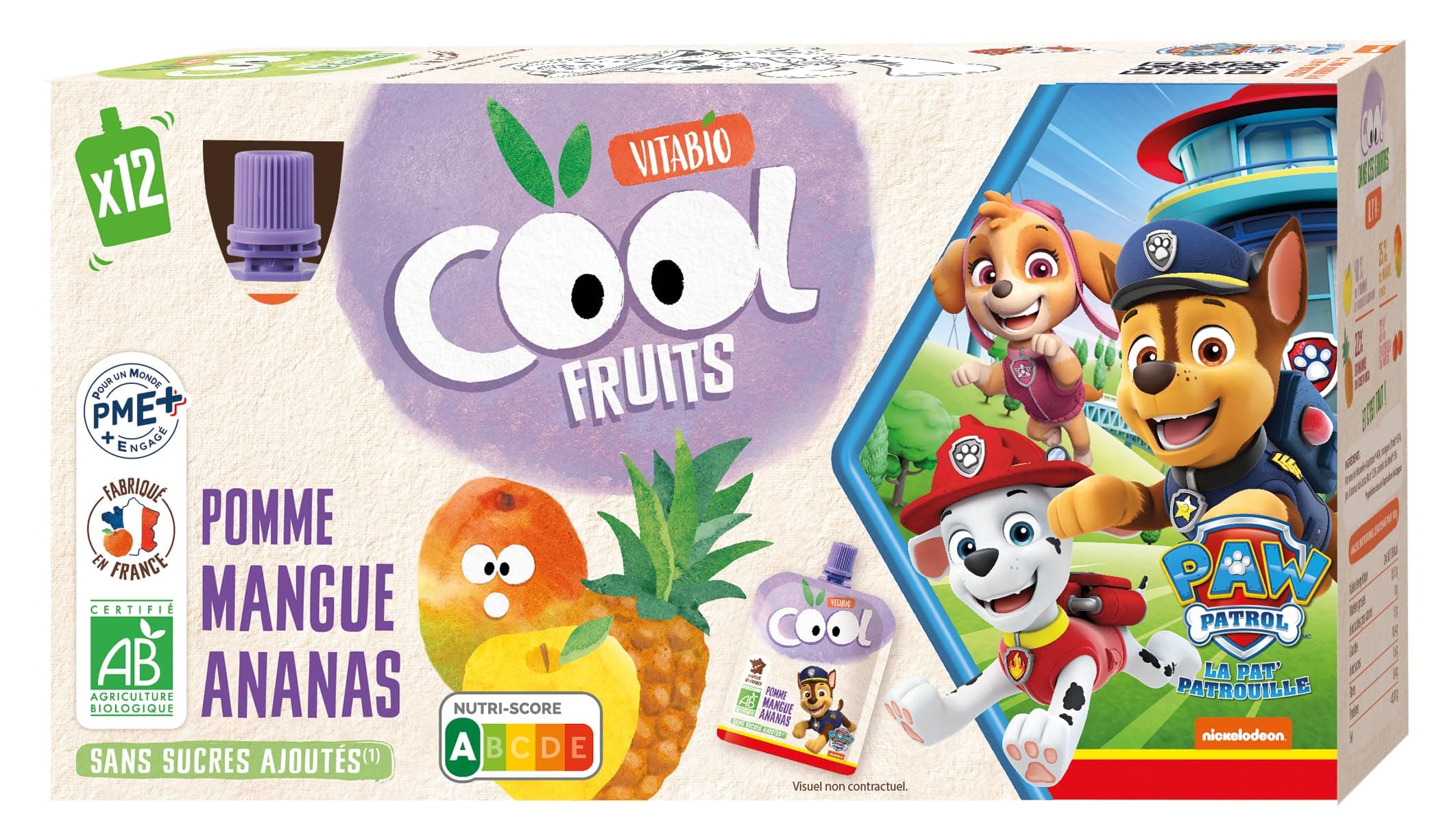 Vitabio Cool Fruits Gourdes Bio Pomme Mangue Ananas Pour Enfants - Bento Box Repas Scolaire - 12 x 90g