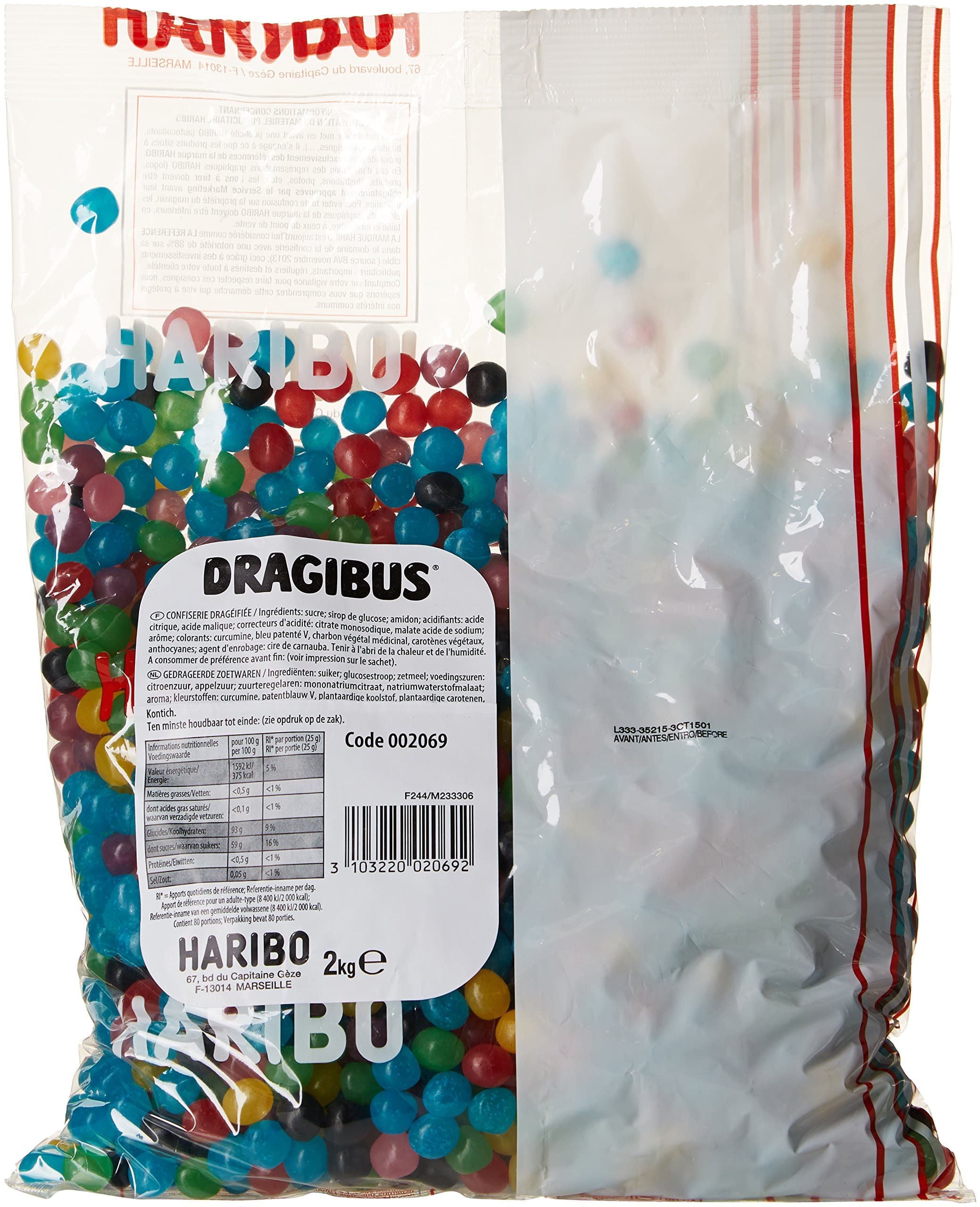 Haribo Dragibus Gélifiés 2 kg - Bonbons Sucrés pour Enfants et Famille