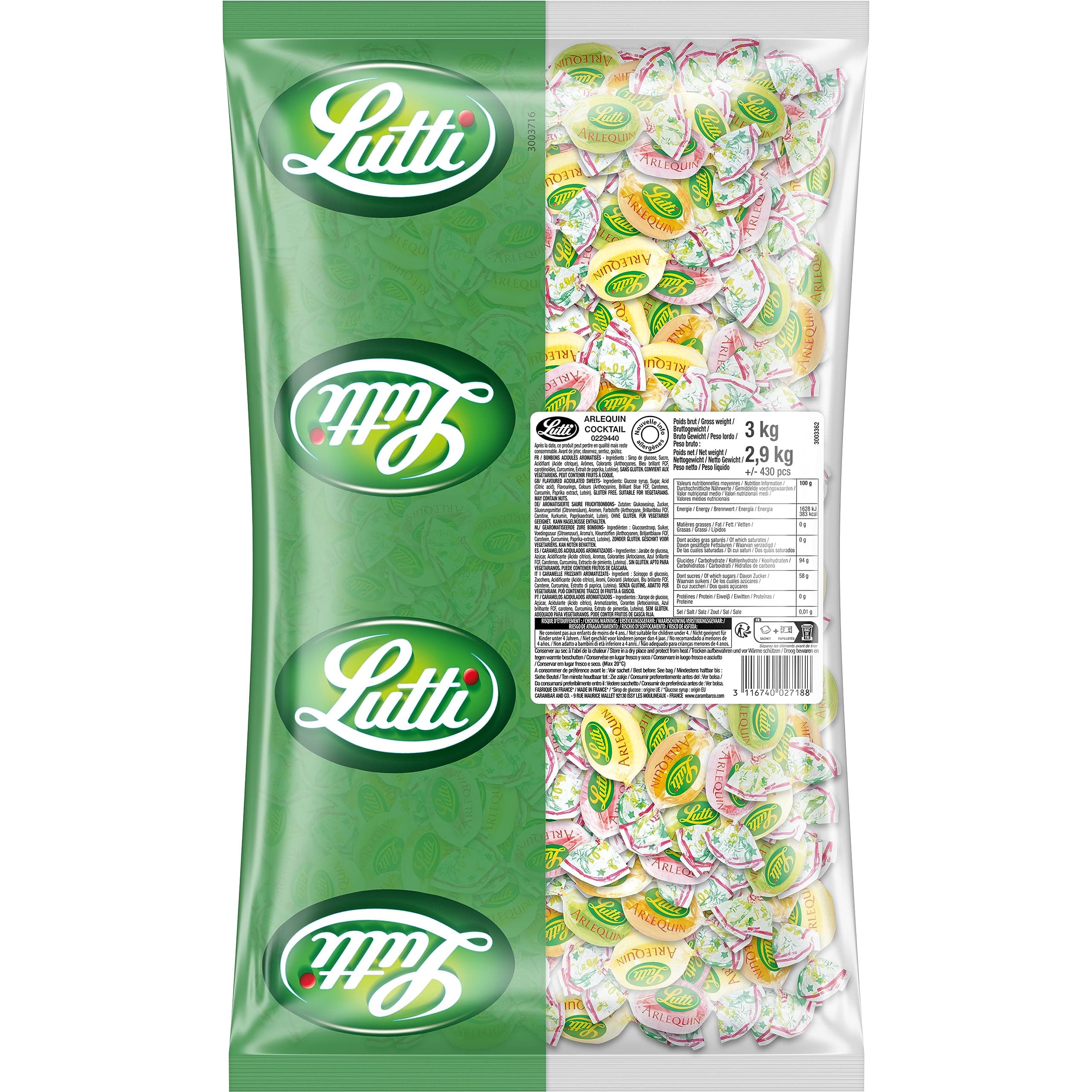 Lutti L'Arlequin CocktailSans Gluten et Végétarien pour Famille, Pique-Nique et Festivités, 2,91 kg